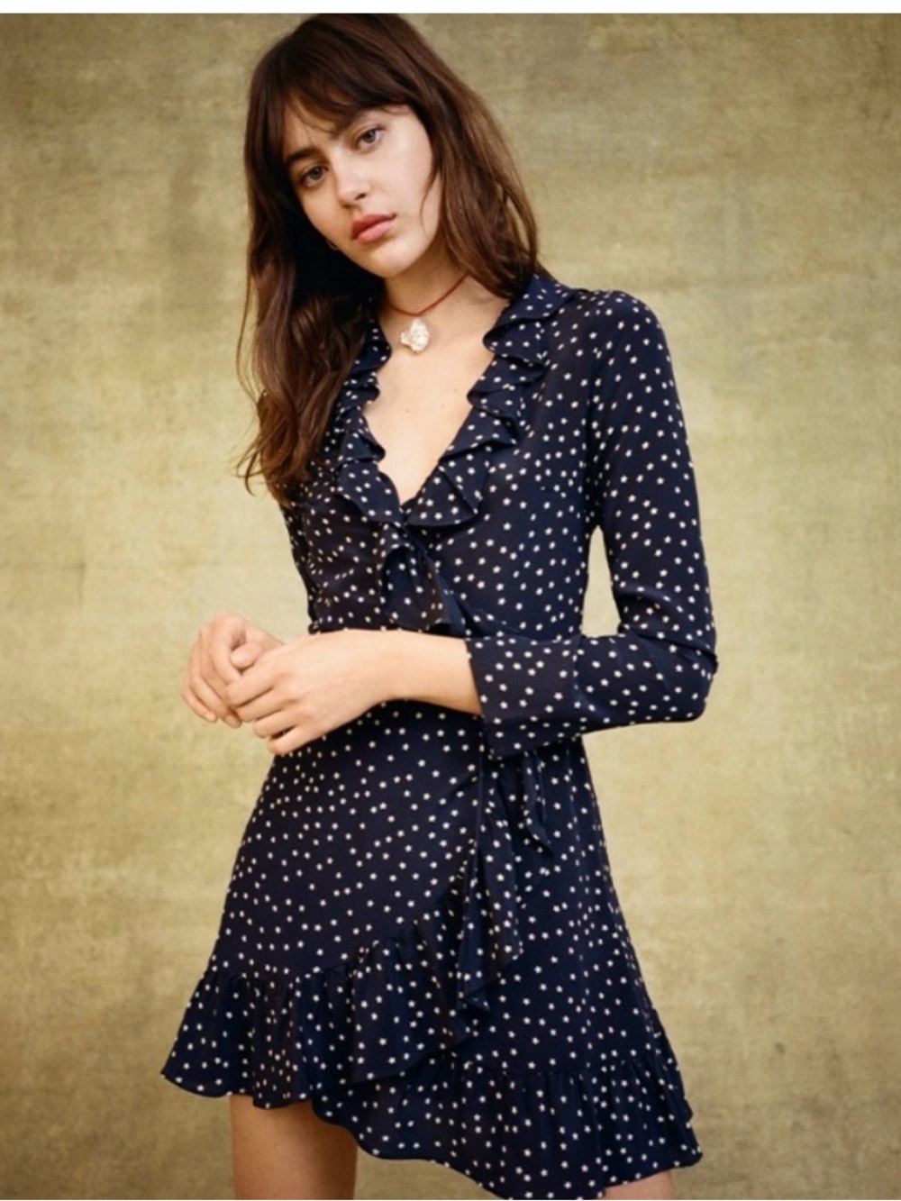 Realisation Par Alexandra Navy Star Print Wrap Dress